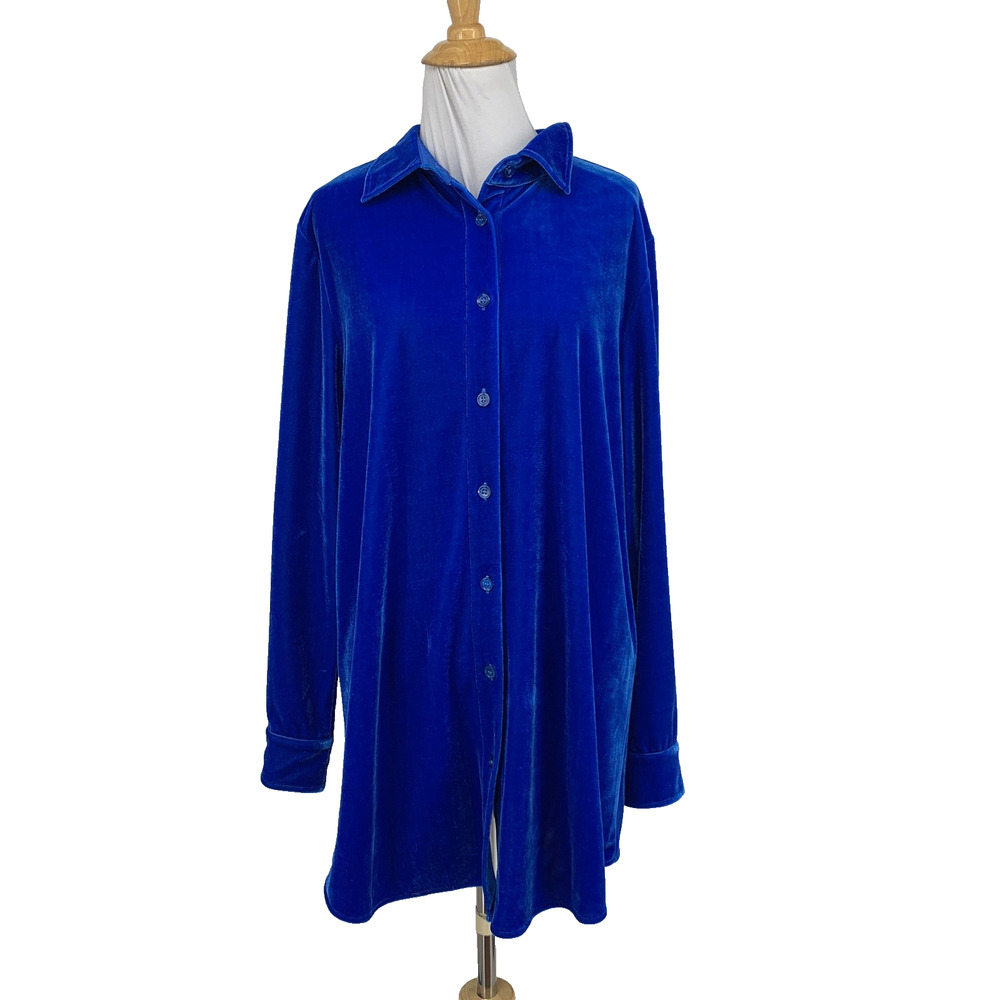 Soft Surroundings Shirt Womens M Medium Surf Boyfriend Velvet Tunic Relaxed Fit